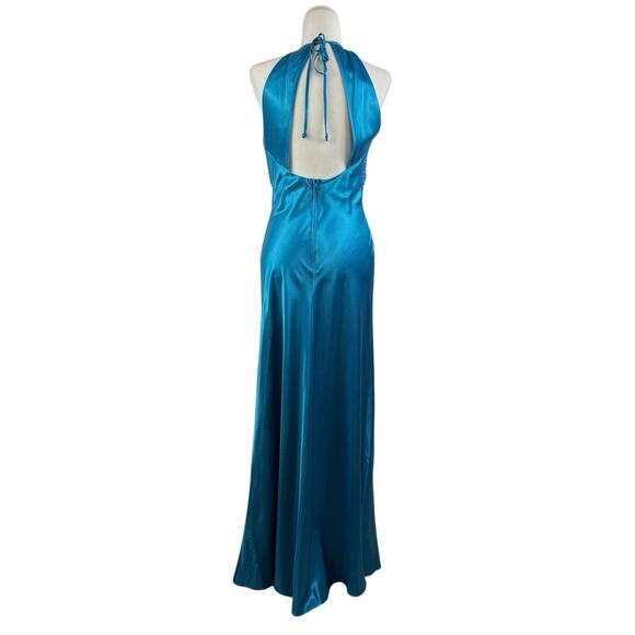 Vintage Morgan And Co Blue Satin Maxi Formal Dress 9/10 Open Back Prom Y2K 90s - Picture 9 of 16